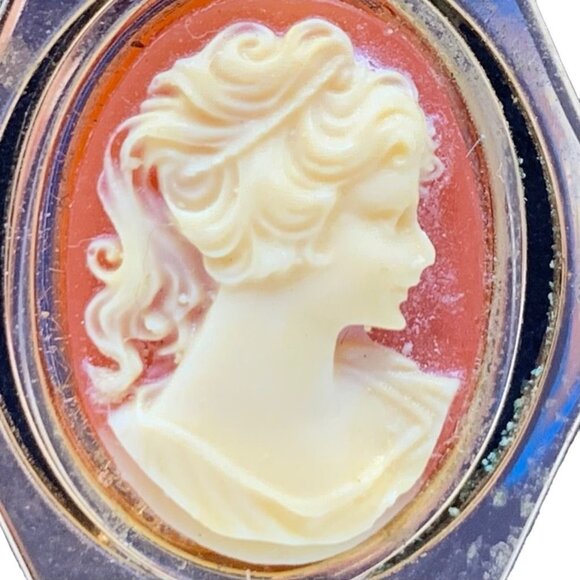 Vintage Necklace Pendant Faux Cameo Silver Tone S Chain Lady Profile Victorian - Picture 10 of 10